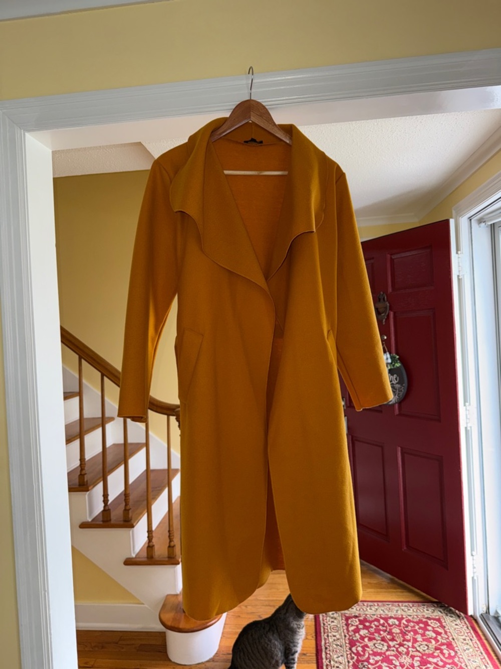 Shinestar Mustard Yellow Long Open Front Coat